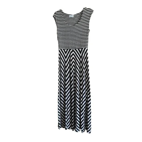 Calvin Klein Taupe And Black Striped Jersey Maxi Dress Size 4